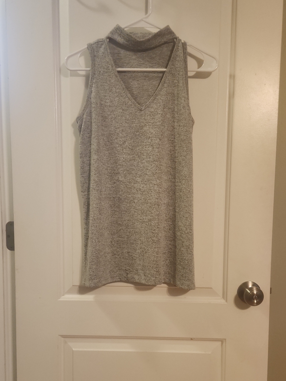 Cloud Chaser Sleeveless Mock Neck V-Cut Tank - Gray